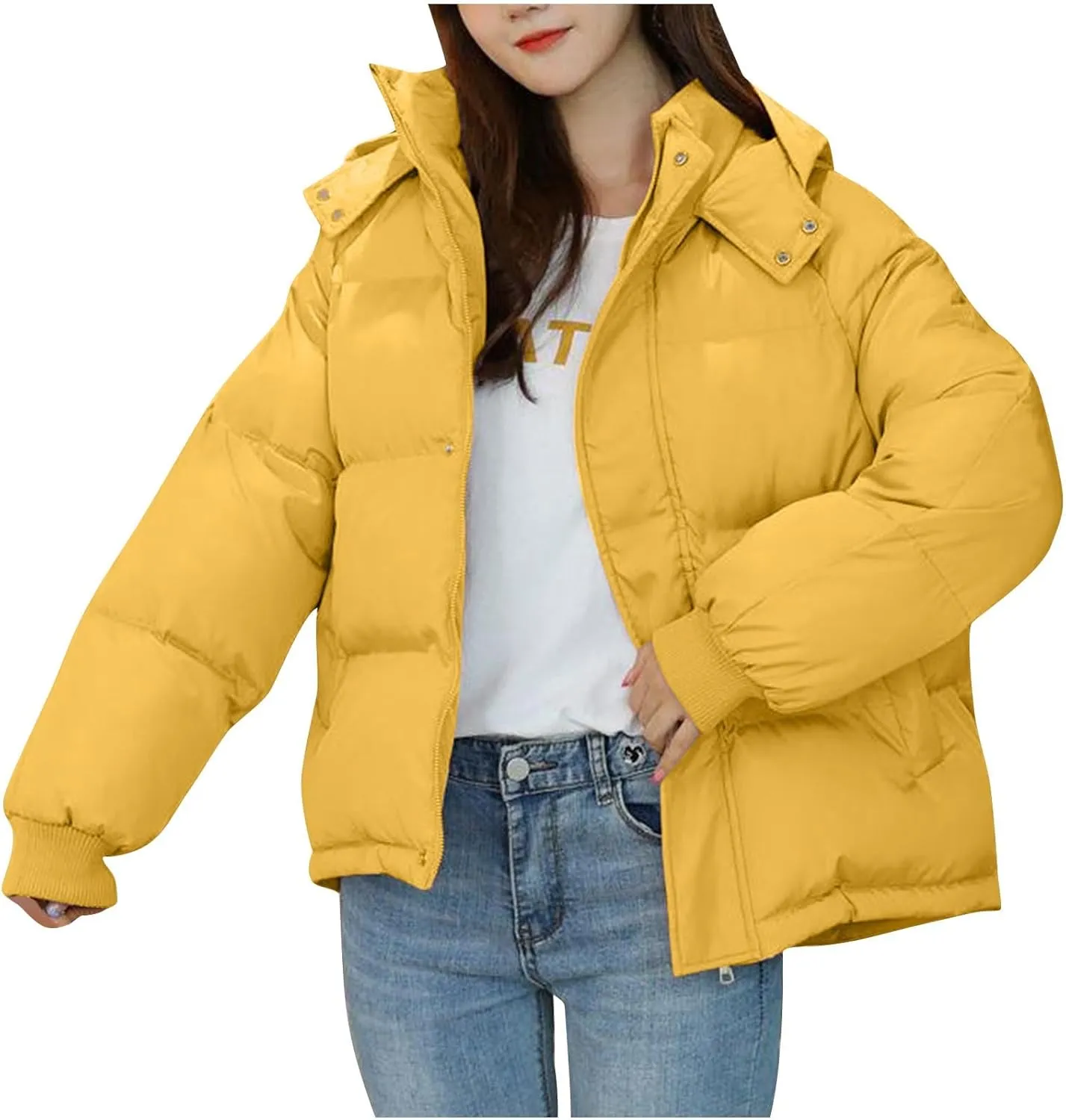 Women Winter Down Puffer Coat Warm Hooded Down Jacket for Women with Pockets Fashion Versatile Coat Thick Jackets