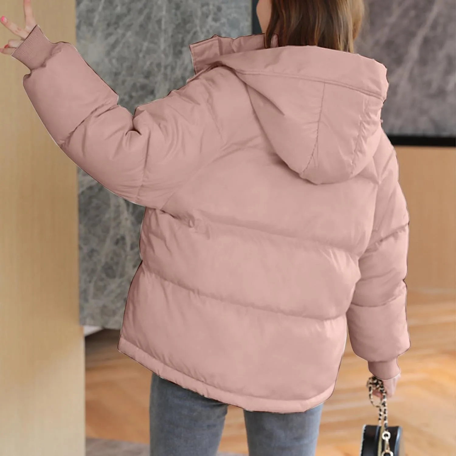 Women Winter Down Puffer Coat Warm Hooded Down Jacket for Women with Pockets Fashion Versatile Coat Thick Jackets