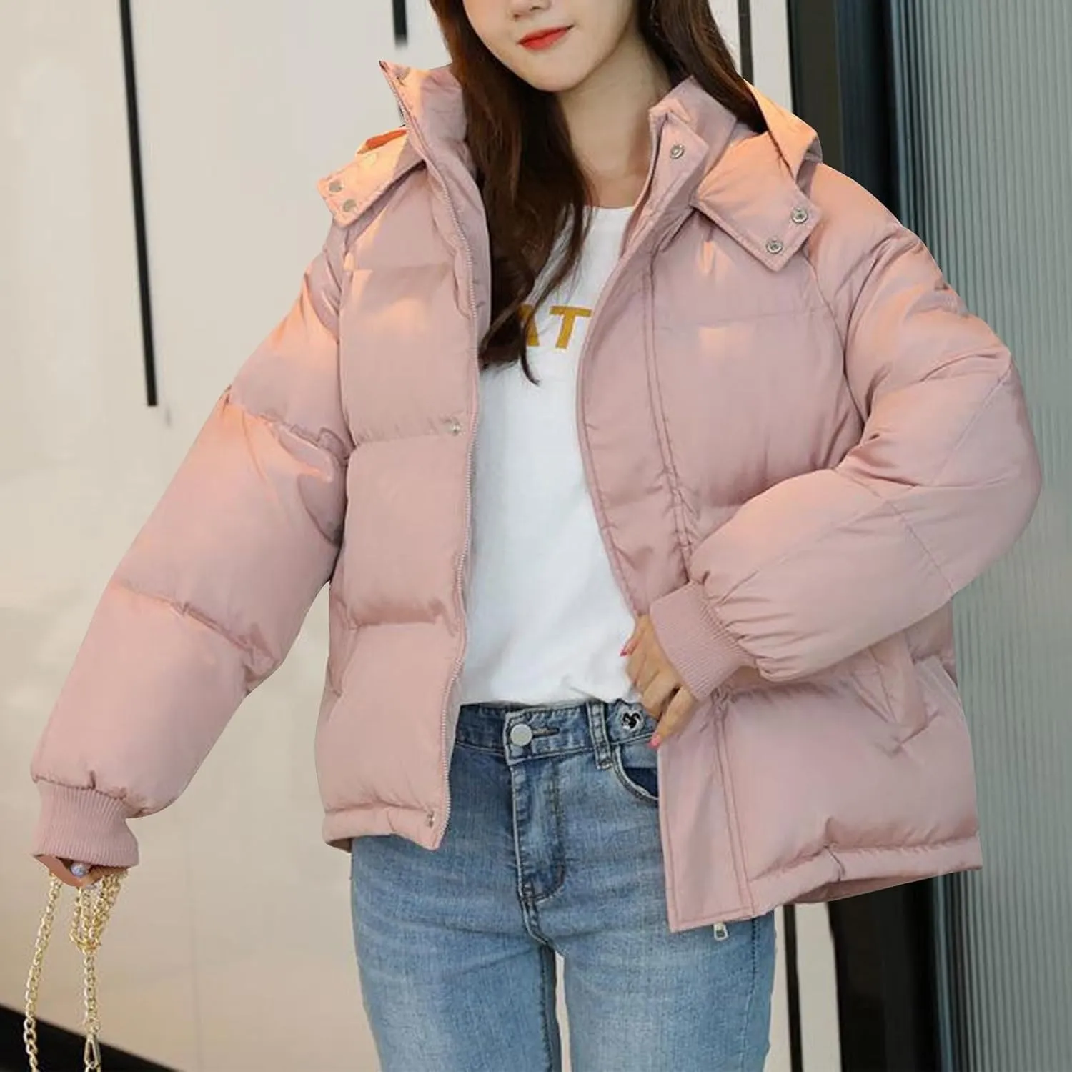 Women Winter Down Puffer Coat Warm Hooded Down Jacket for Women with Pockets Fashion Versatile Coat Thick Jackets