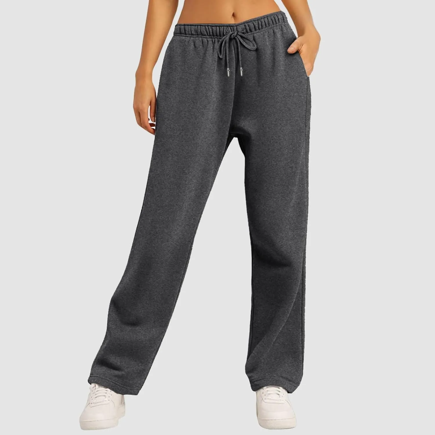 Womens Casual Pants Fashion Solid Versatile Straight Leg Sweatpants High Waisted Elastic Drawstring Workout Trousers