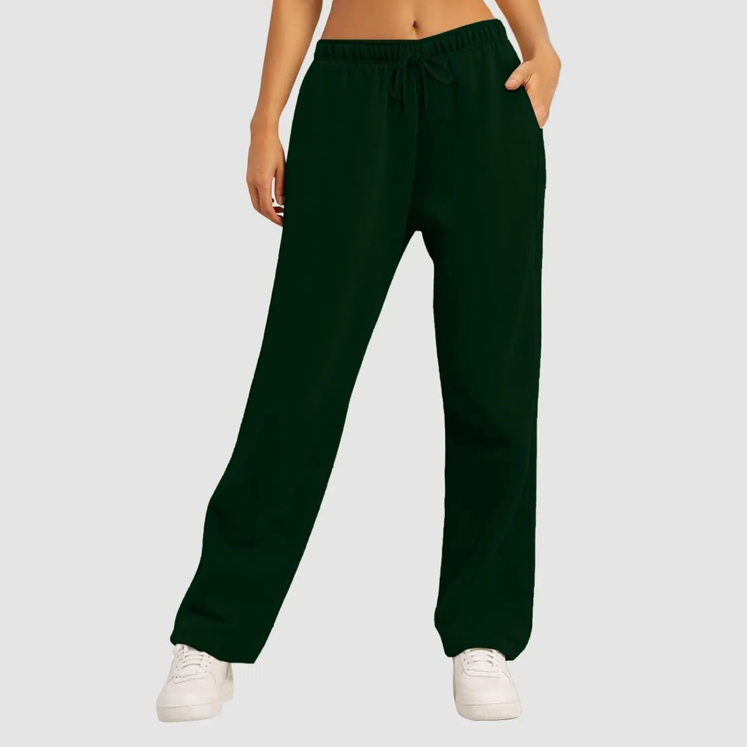Womens Casual Pants Fashion Solid Versatile Straight Leg Sweatpants High Waisted Elastic Drawstring Workout Trousers