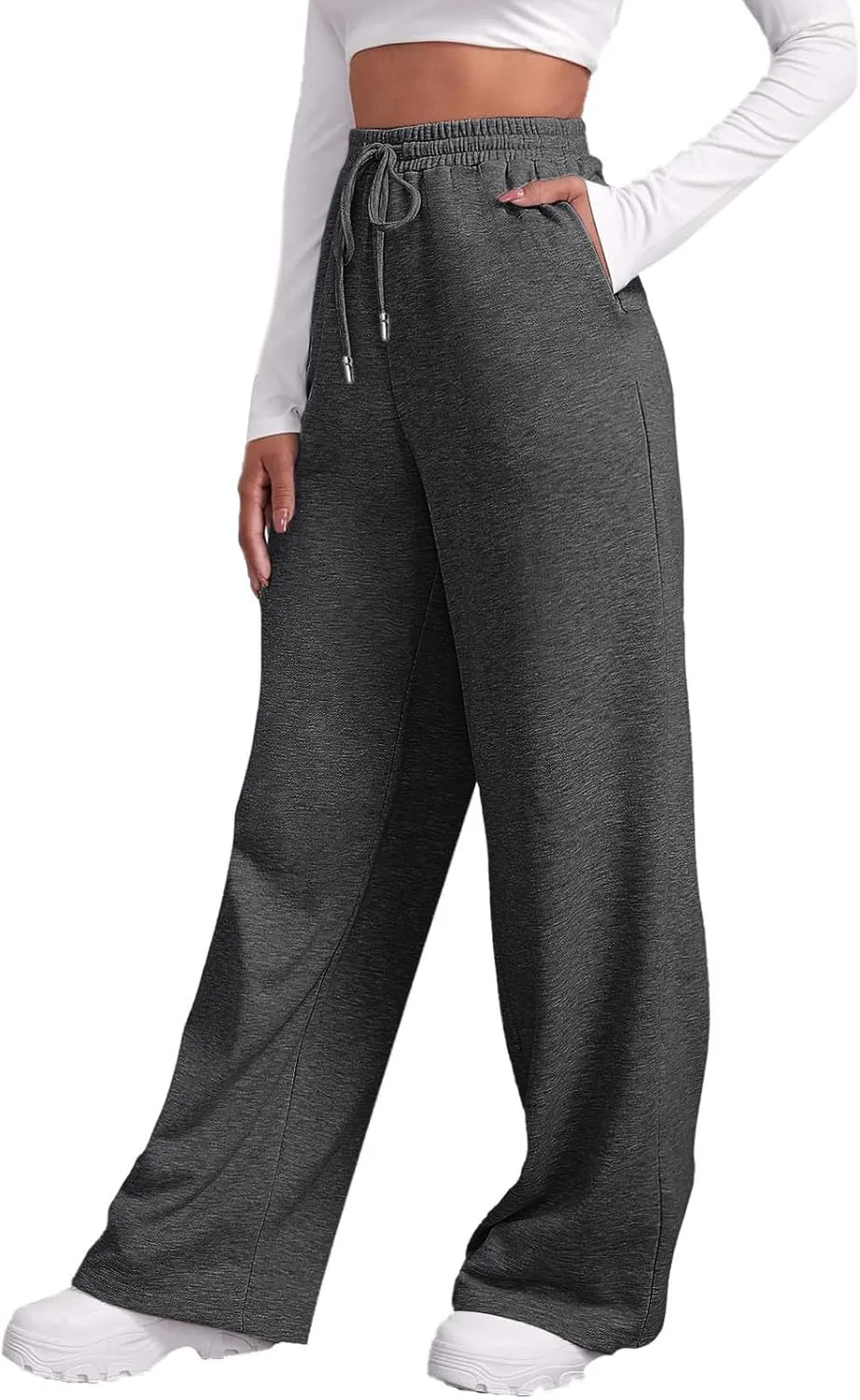 Womens Casual Pants Fashion Solid Versatile Straight Leg Sweatpants High Waisted Elastic Drawstring Workout Trousers