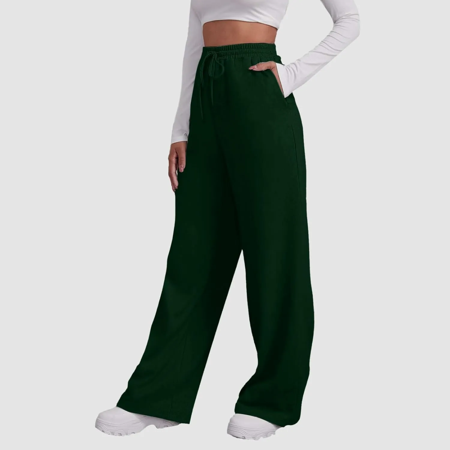 Womens Casual Pants Fashion Solid Versatile Straight Leg Sweatpants High Waisted Elastic Drawstring Workout Trousers