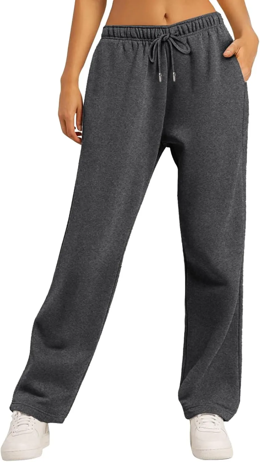 Womens Casual Pants Fashion Solid Versatile Straight Leg Sweatpants High Waisted Elastic Drawstring Workout Trousers