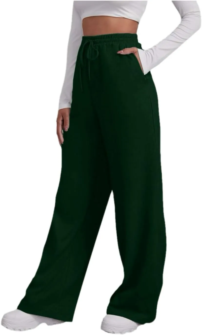Womens Casual Pants Fashion Solid Versatile Straight Leg Sweatpants High Waisted Elastic Drawstring Workout Trousers