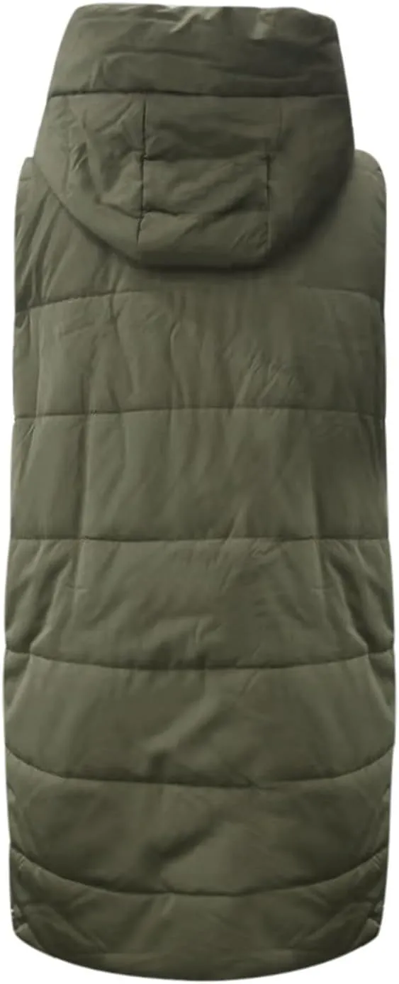 Womens Casual Solid Versatile Puffer Jacket Oversized Full Zip Sleeveless Hooded Down Coat 2024 Winter Warm Long Coats