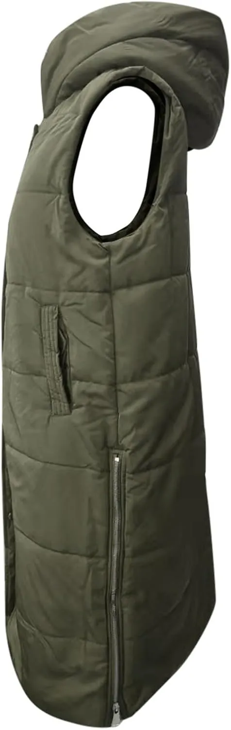 Womens Casual Solid Versatile Puffer Jacket Oversized Full Zip Sleeveless Hooded Down Coat 2024 Winter Warm Long Coats