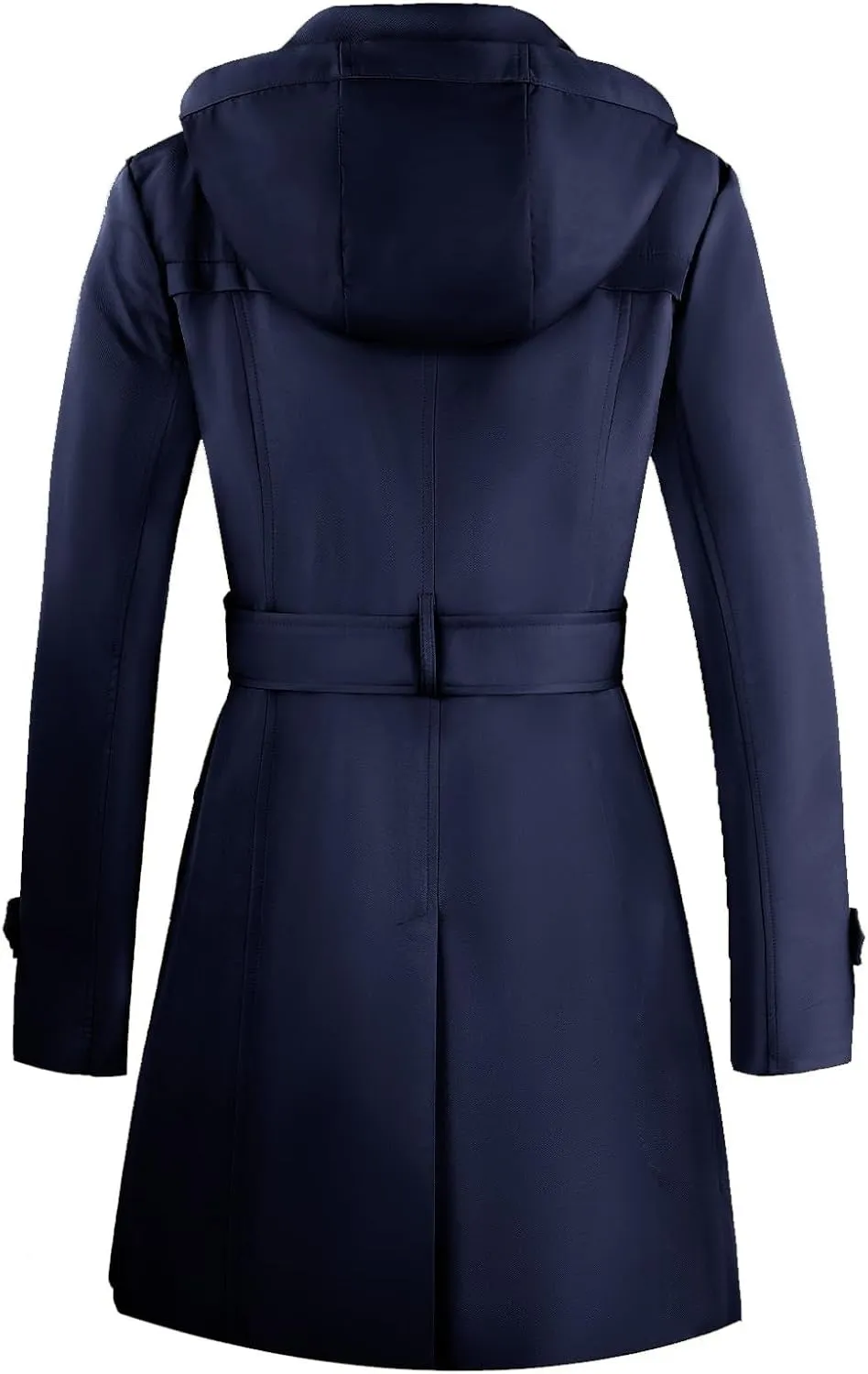 Women's Double-Breasted Trench Coat,Classic Windbreaker with Removable Hood, Belted Lapel Overcoat