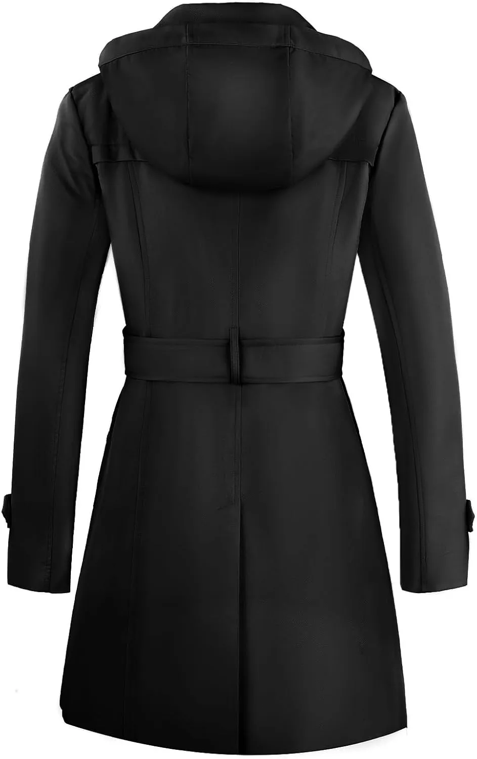 Women's Double-Breasted Trench Coat,Classic Windbreaker with Removable Hood, Belted Lapel Overcoat
