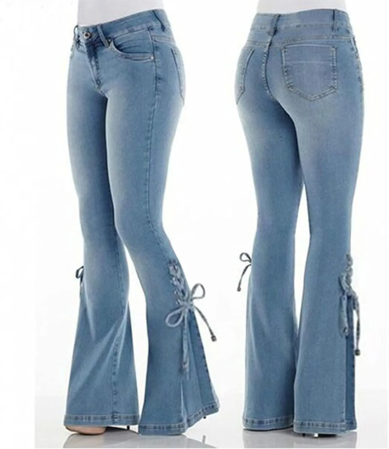 Women's Flare Bell Bottom Jeans Classic High Waist Totally Shaping Tassel Stretch Curvy Fit Jeans