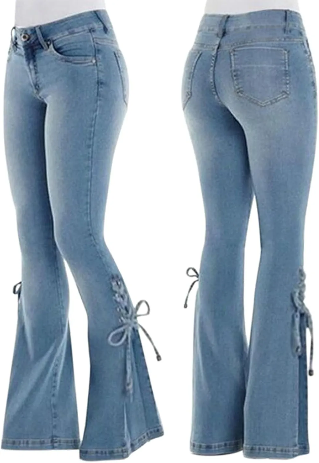 Women's Flare Bell Bottom Jeans Classic High Waist Totally Shaping Tassel Stretch Curvy Fit Jeans
