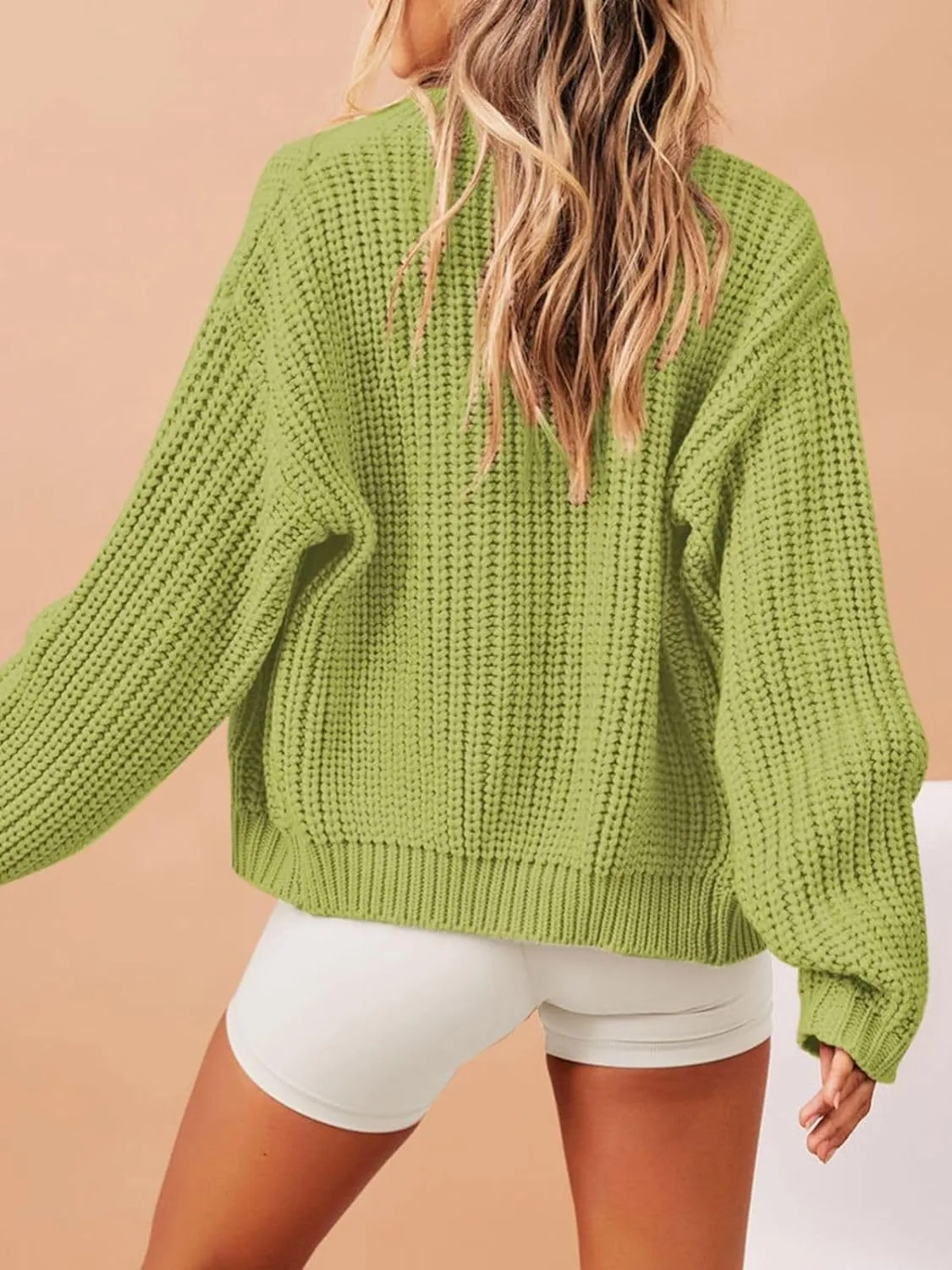 Women's Full Zipper Oversized Cardigan Sweater Long Sleeve Chunky Knit Crew Neck Cardigans Jacket Coat