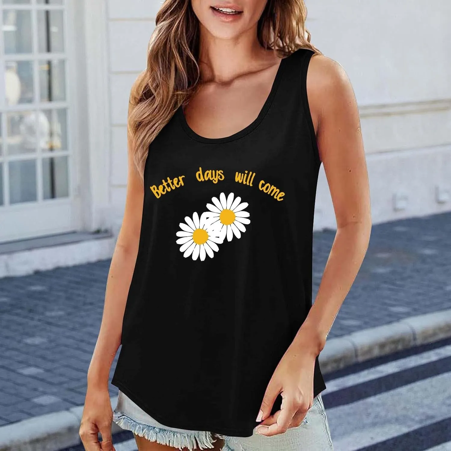 Womens Loose Fit Casual Flowy Tank Tops 2D Printed Casual Loose and Versatile Vest Suspender Plus Sleeveless Shirts