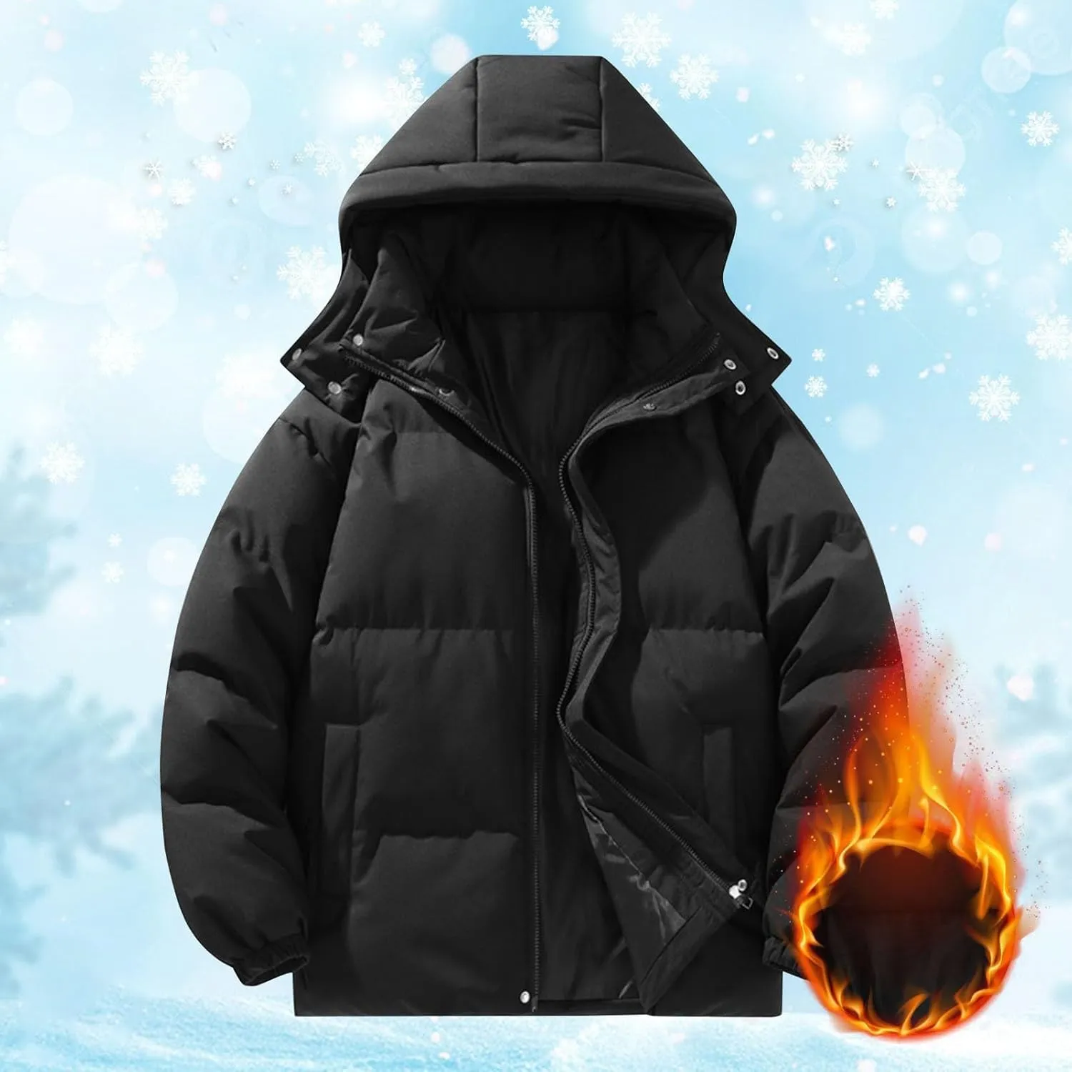 Womens Puffer Jacket Fashion Fleece Long Sleeve Full Zip Coat Winter Baggy Lightweight Warm Hood Outwear with Pockets
