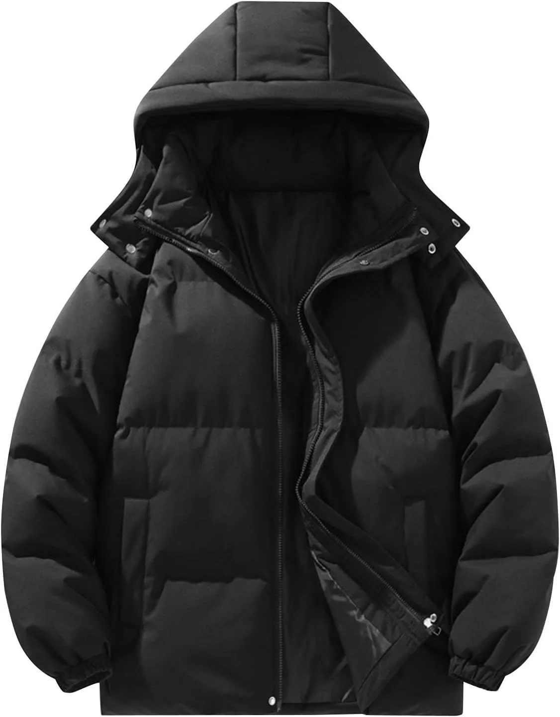 Womens Puffer Jacket Fashion Fleece Long Sleeve Full Zip Coat Winter Baggy Lightweight Warm Hood Outwear with Pockets