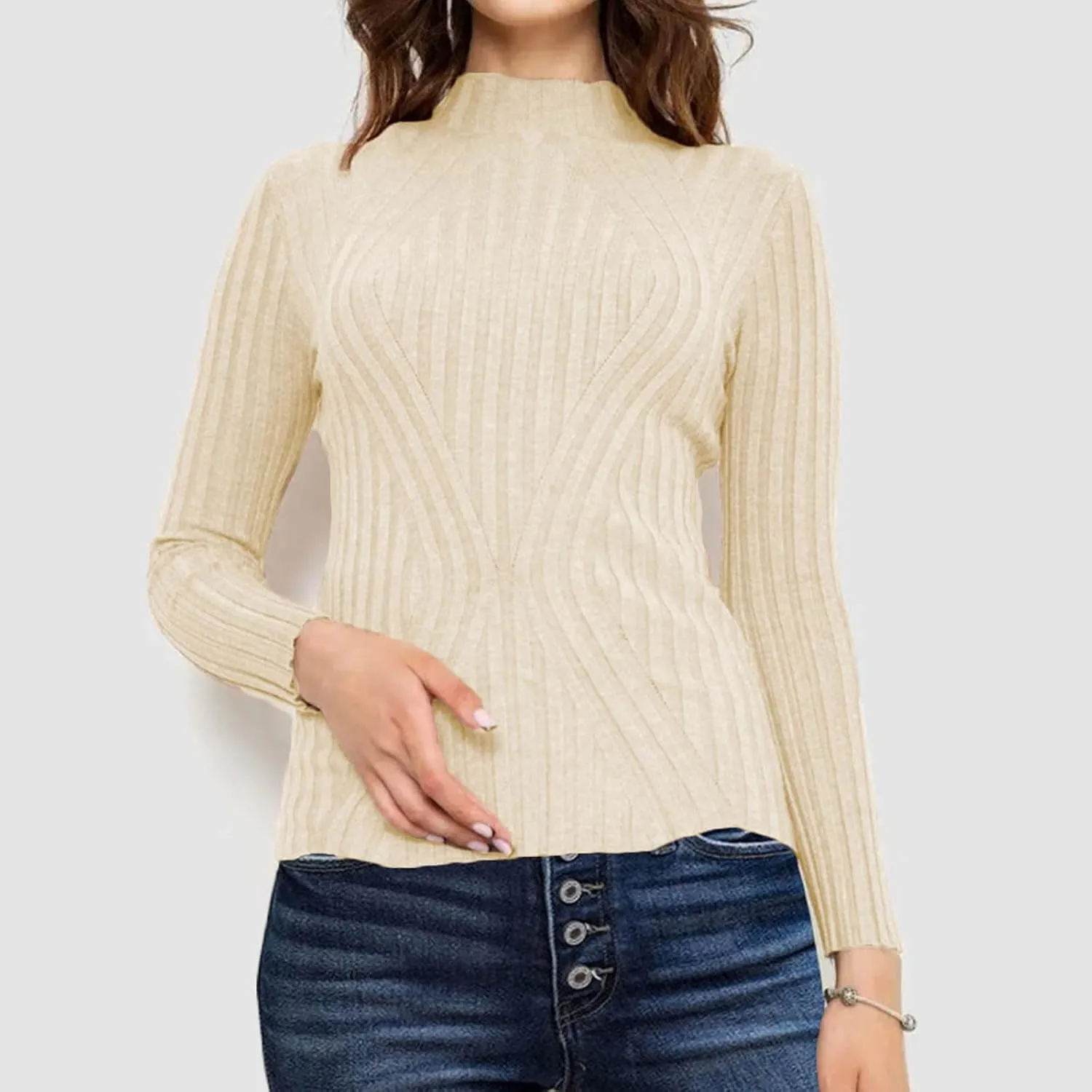 Womens Sweaters Turtleneck Ribbed Knitted Pullover Slim Fit Basic Sweater Casual Long Sleeve Knitwear Spring Jumper Tops