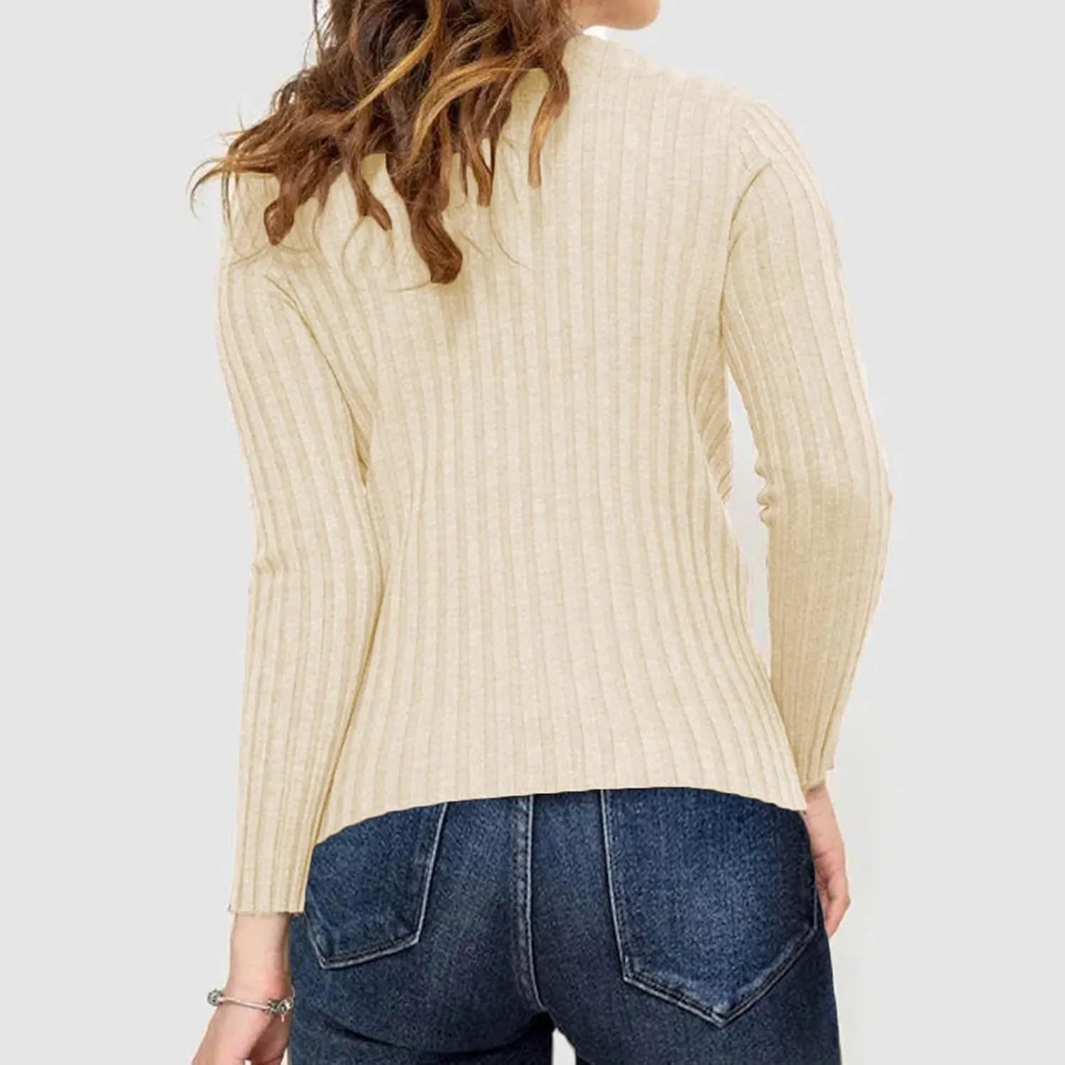 Womens Sweaters Turtleneck Ribbed Knitted Pullover Slim Fit Basic Sweater Casual Long Sleeve Knitwear Spring Jumper Tops