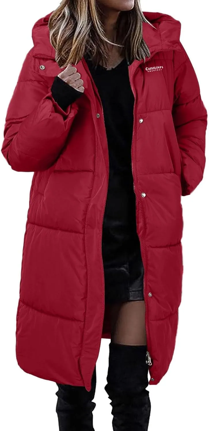 Womens Winter Long Puffer Jacket Casual Loose Solid Versatile Down Coat Thick Warm Hooded Quilted Outwear 2024 Clothes
