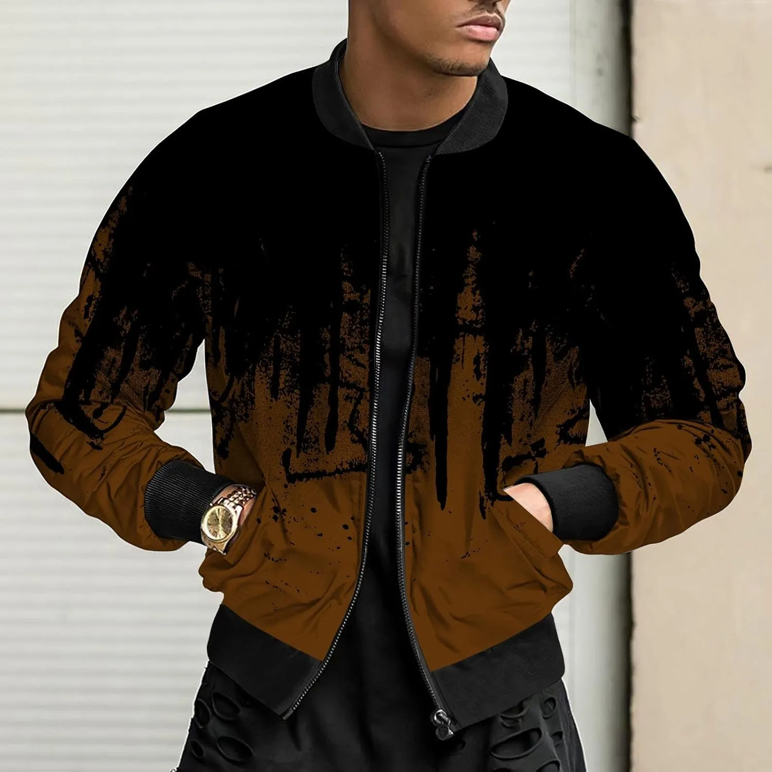 Ymosrh Packable Jacket Mens Autumn and Winter Men's Printed Thin Jackets Casual Versatile Jackets Jacket