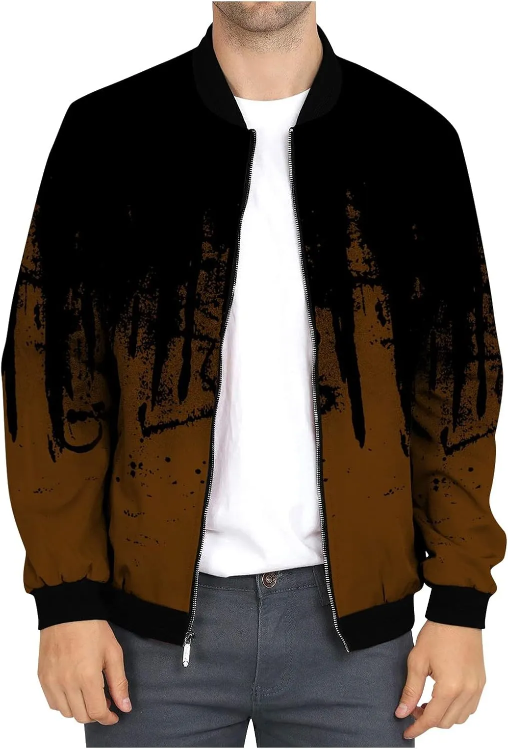 Ymosrh Packable Jacket Mens Autumn and Winter Men's Printed Thin Jackets Casual Versatile Jackets Jacket