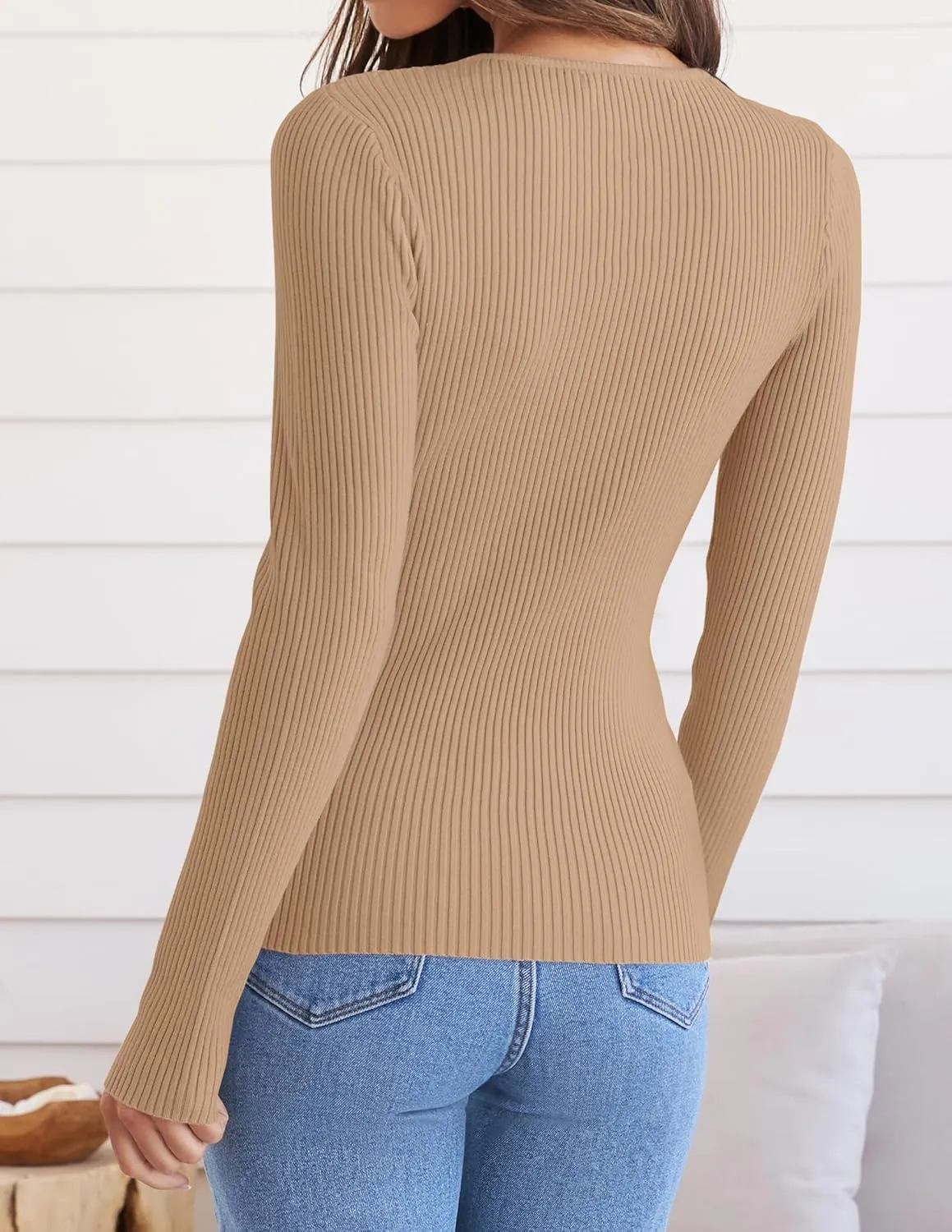 ZESICA Women's Long Sleeve Crewneck Shirts Spring Knit Sweater Slim Fitted Casual Basic Tee Tops