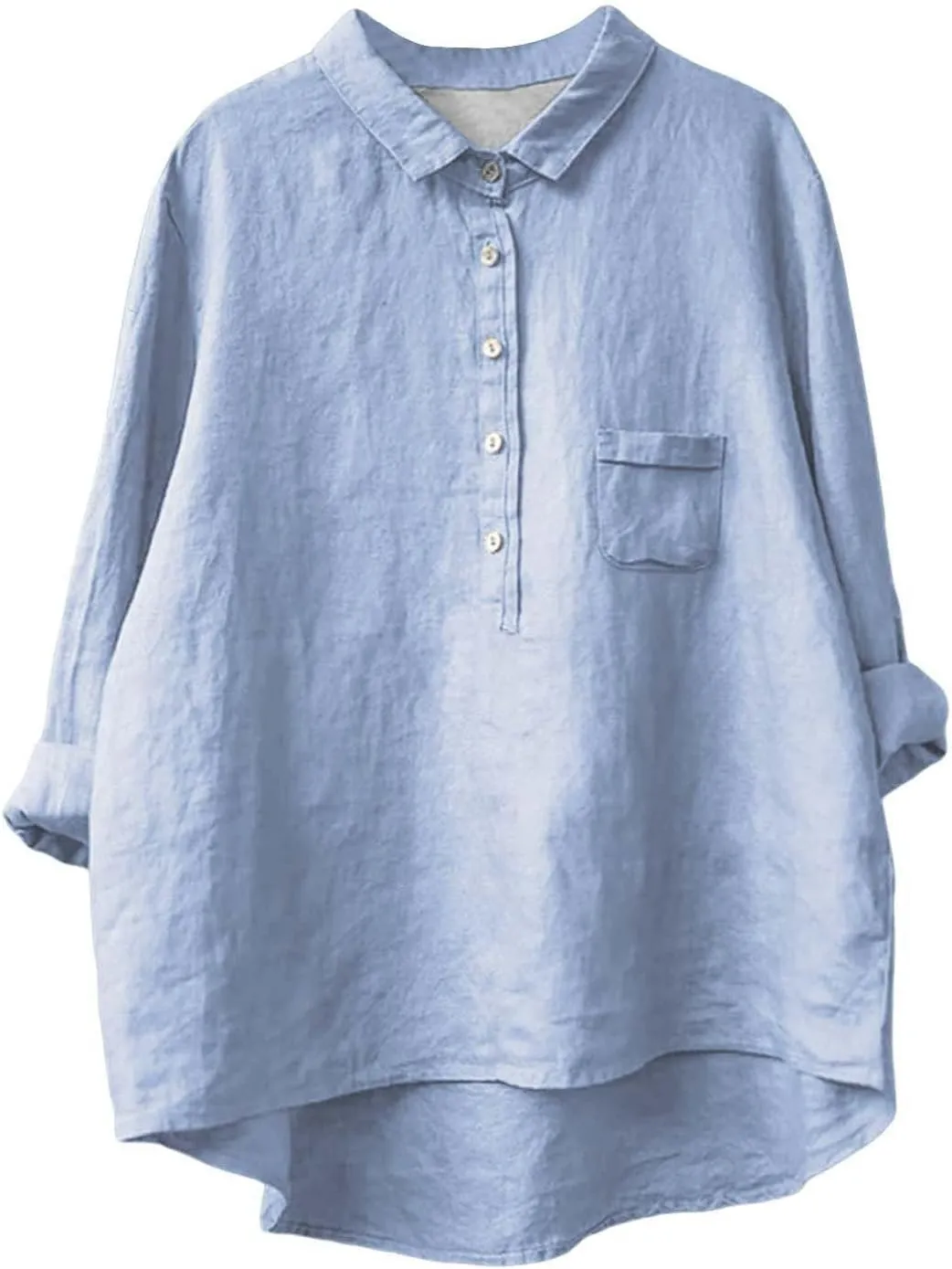 ZYXTIM Women's Cotton Linen Henley Shirts 3/4 Sleeve Lapel Loose Summer Tops Floral Printed Lightweight Casual Blouse Tops